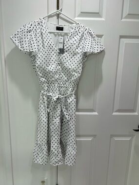 Lane Bryant White Midi Dress with Black Dot Print
